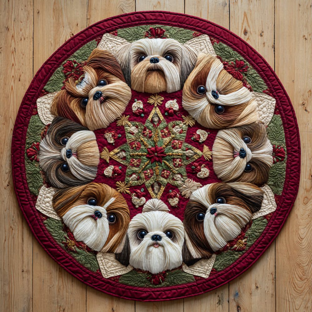 Festive Shih Tzu Quilted Round Mat