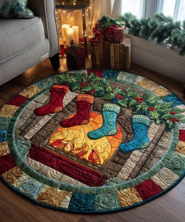 Festive Stockings Quilted Round Mat