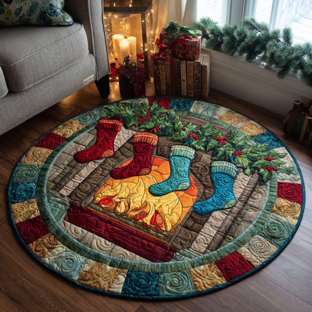Festive Stockings Quilted Round Mat