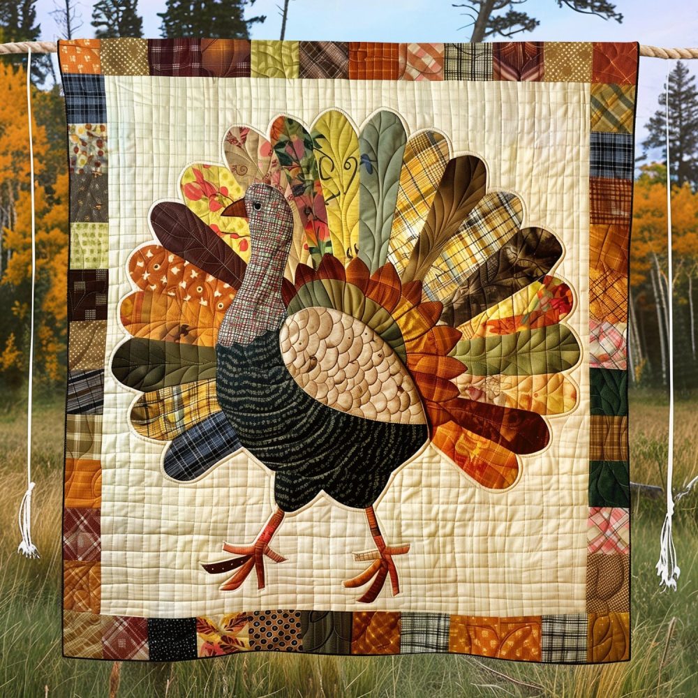 Festive Turkey Quilted Blanket - Image 2