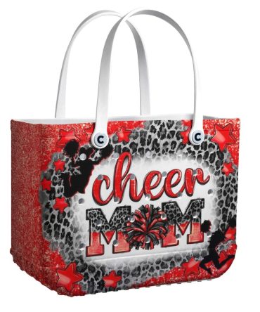 Stylish Cheer Mom Tote Bag – Red & Leopard Print With Star Accents – Perfect For Cheerleading Enthusiasts