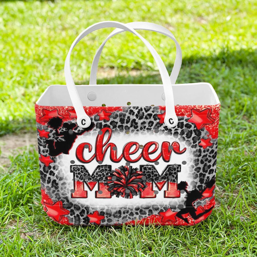 Stylish Cheer Mom Tote Bag – Red & Leopard Print With Star Accents – Perfect For Cheerleading Enthusiasts - Image 3