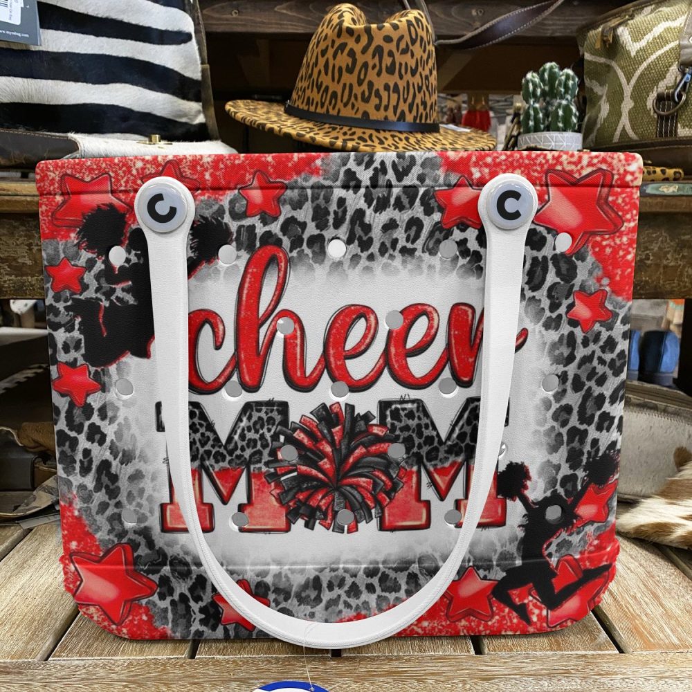 Stylish Cheer Mom Tote Bag – Red & Leopard Print With Star Accents – Perfect For Cheerleading Enthusiasts - Image 6