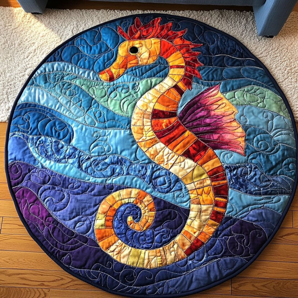 Fiery Seahorse Quilted Round Mat