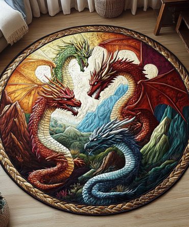 Fire And Ice Dragon Quilted Round Mat