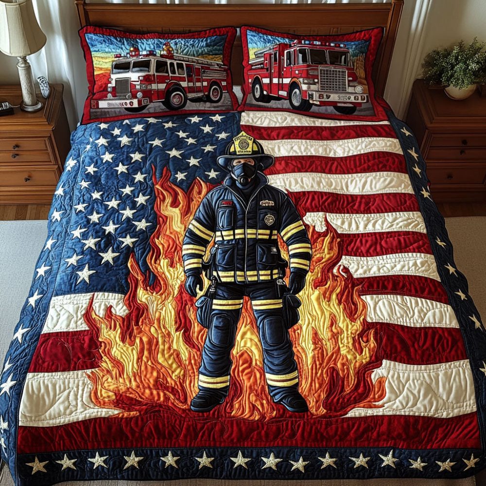 Firefighter Patriot 3-Piece Quilted Bedding Set