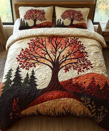 Firelight Tree 3-Piece Quilted Bedding Set
