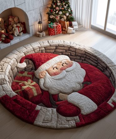 Fireside Santa Claus Deception Quilted Round Mat