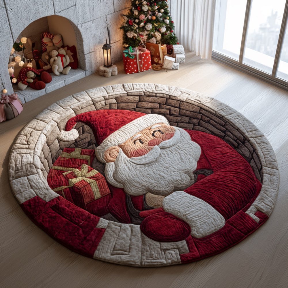Fireside Santa Claus Deception Quilted Round Mat