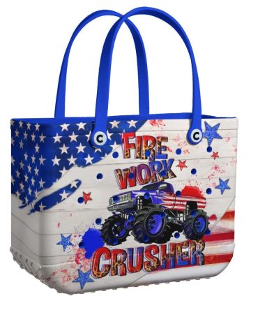 Patriotic Monster Truck Tote Bag – Durable Usa Flag Design For Firework Fans