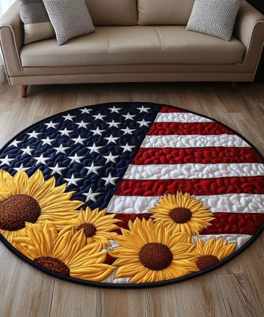 Flag With Sunflowers Quilted Round Mat