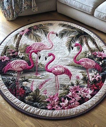 Flamingo Chill Quilted Round Mat