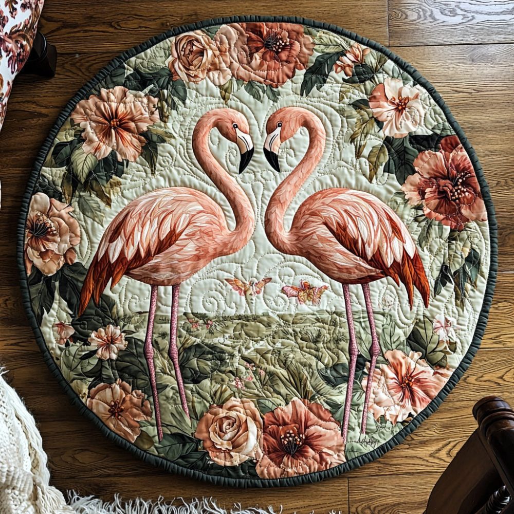 Flamingo Couple Quilted Round Mat