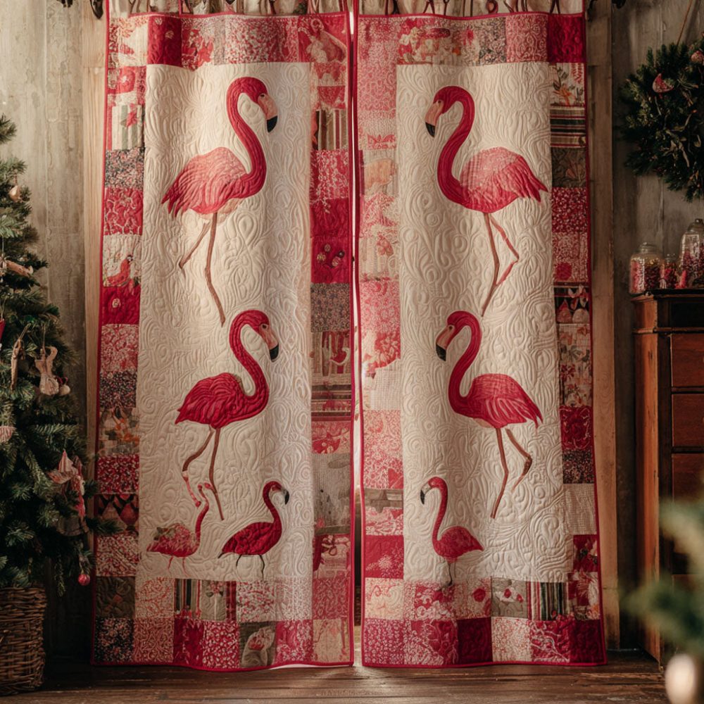 Flamingo Drift Quilted Curtains