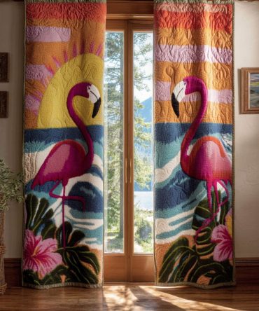 Flamingo Dusk Quilted Curtains