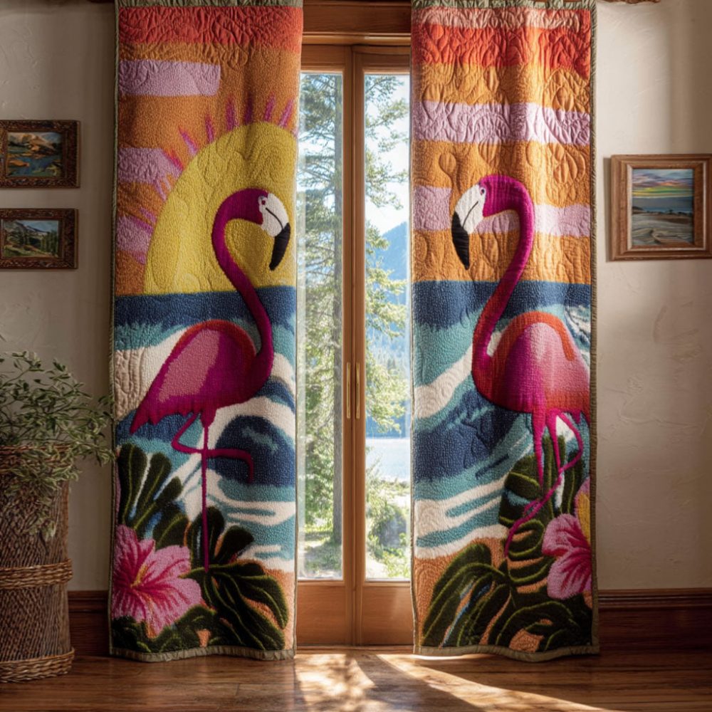 Flamingo Dusk Quilted Curtains