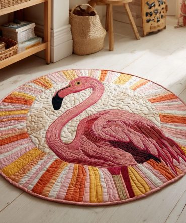 Flamingo Garden Delight Quilted Round Mat