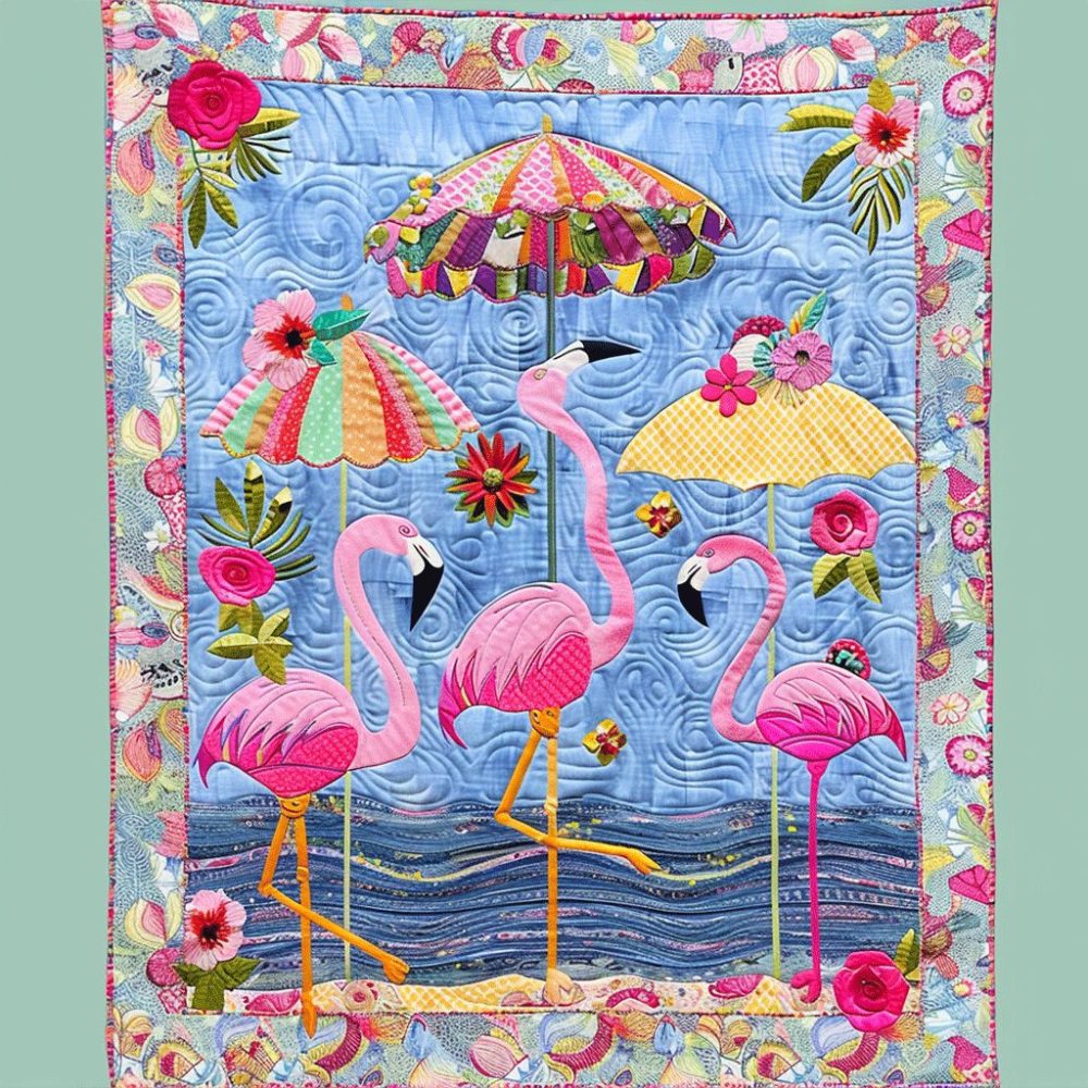 Flamingo Oasis Quilted Blanket