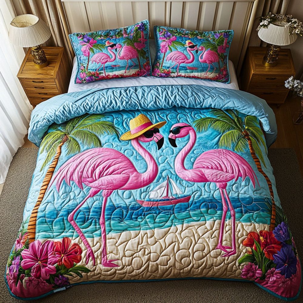 Flamingo Paradise 3-Piece Quilted Bedding Set