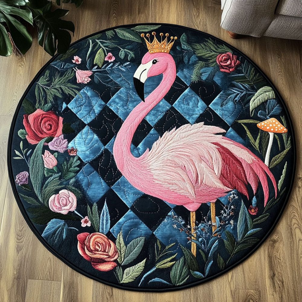 Flamingo Royalty Quilted Round Mat