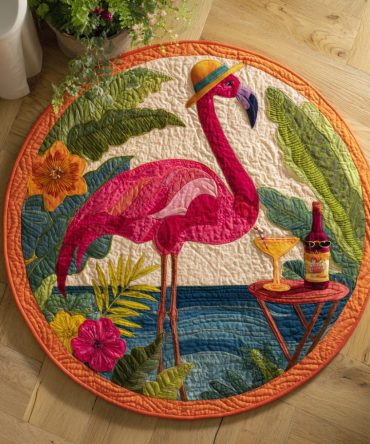 Flamingo Siesta Quilted Round Mat