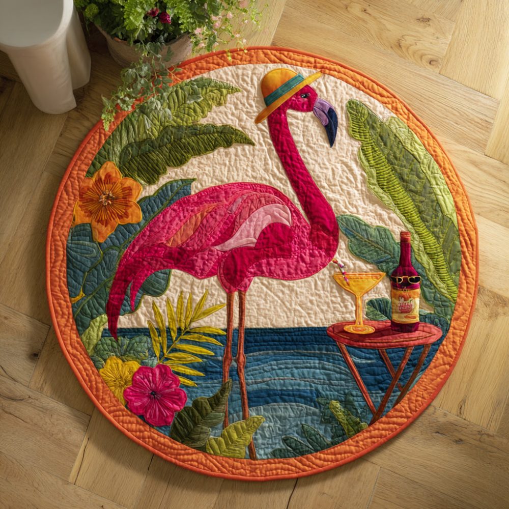 Flamingo Siesta Quilted Round Mat