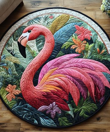 Flamingo Sunset Quilted Round Mat