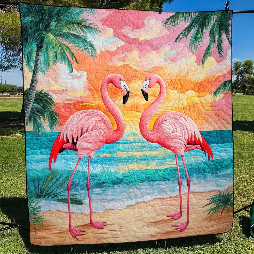 Flamingo Vibes Quilted Blanket - Image 2