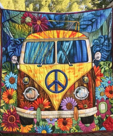 Floral Peace Van Quilted Blanket