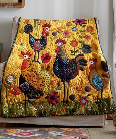 Floral Rooster Radiance Quilted Blanket