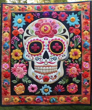 Floral Sugar Skull Quilted Blanket