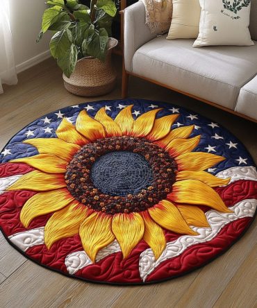 Floral American Flag Quilted Round Mat
