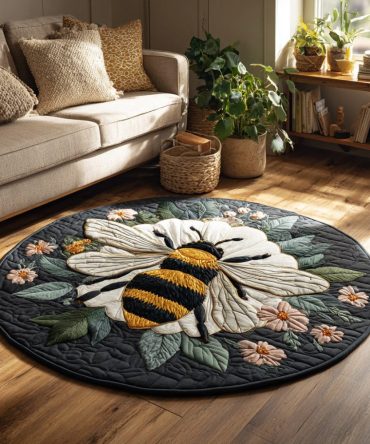Floral Bee Quilted Round Mat