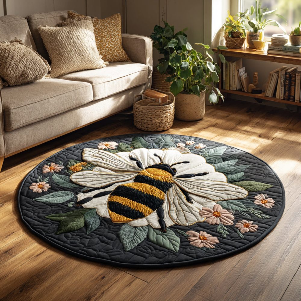 Floral Bee Quilted Round Mat