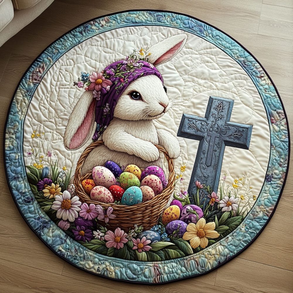 Floral Bunny Quilted Round Mat