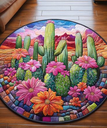 Floral Cactus Quilted Round Mat