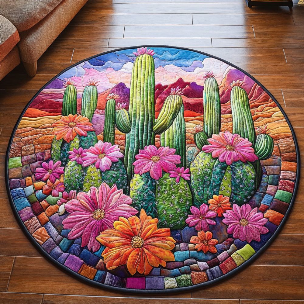 Floral Cactus Quilted Round Mat