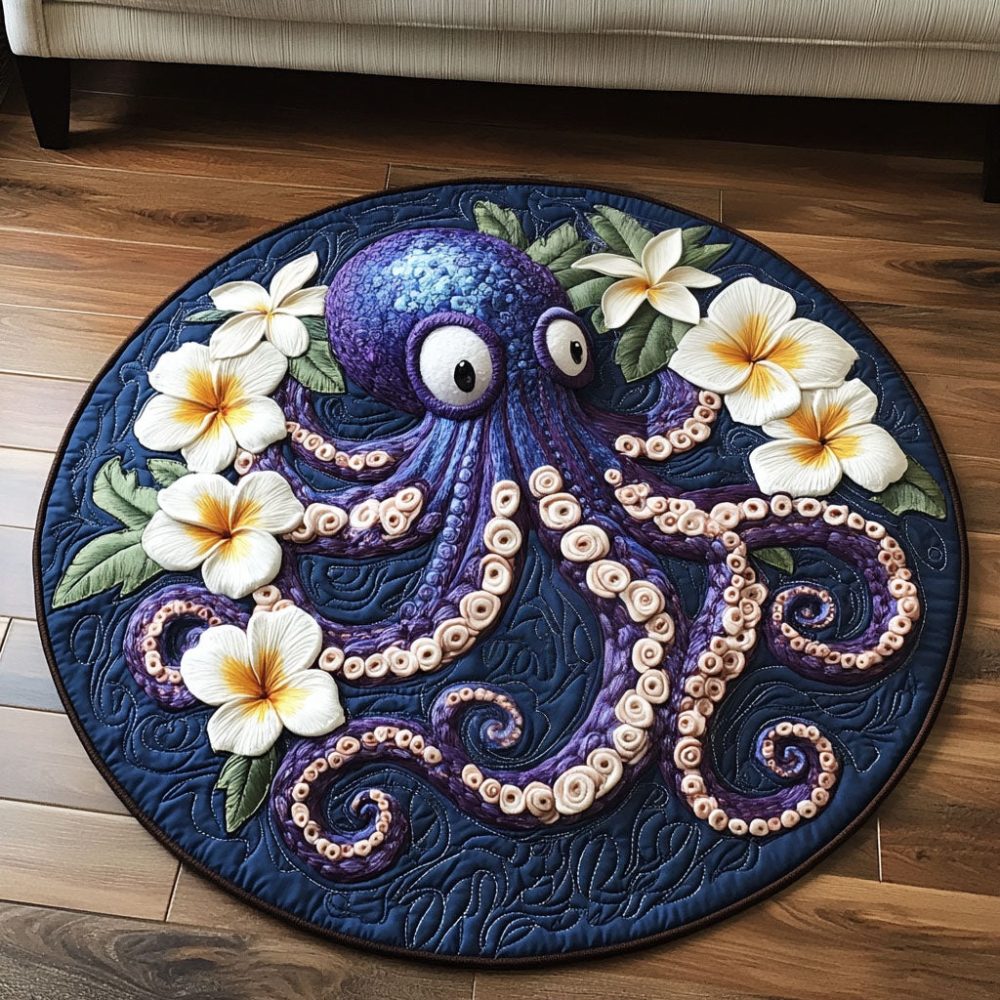 Floral Curl Quilted Round Mat
