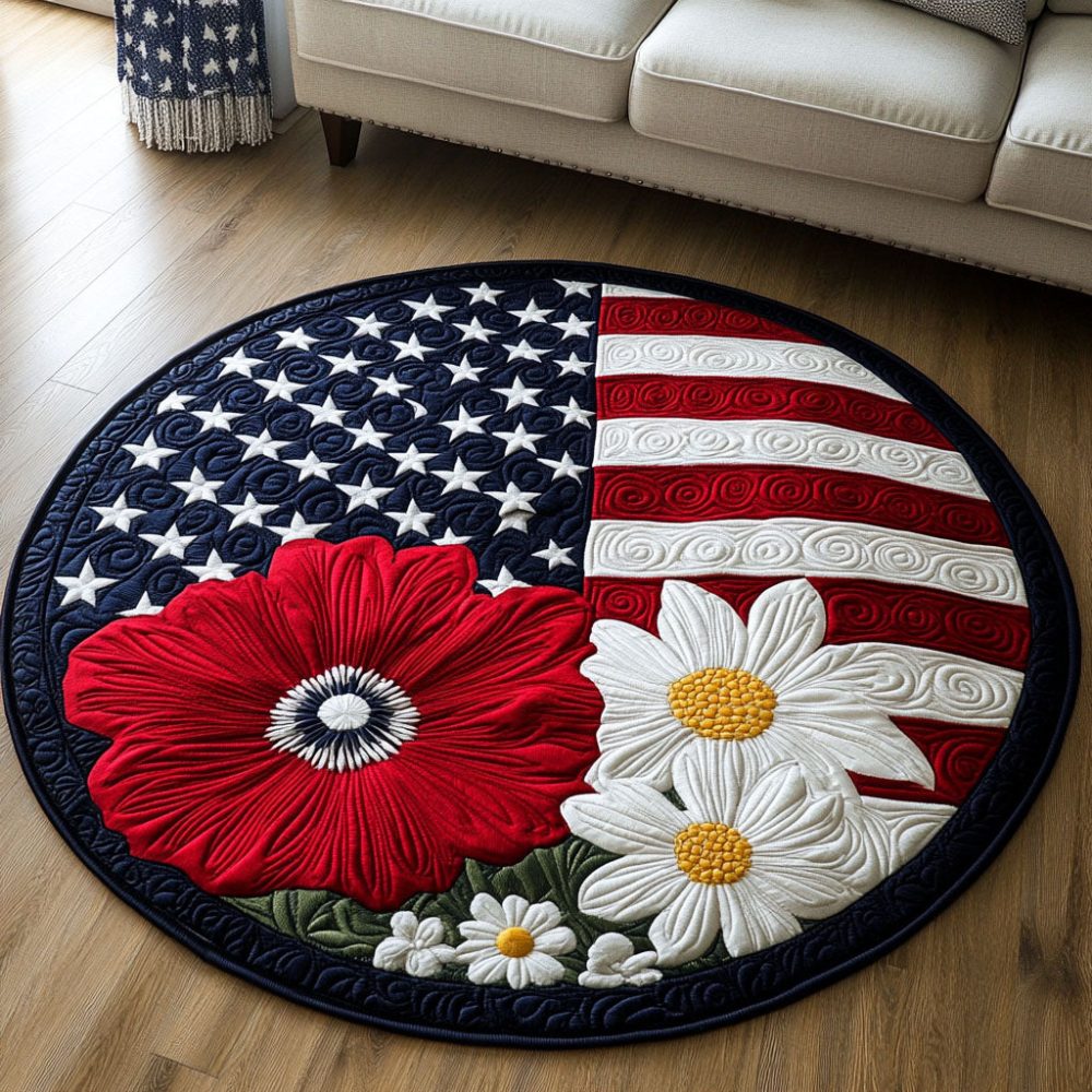 Floral Flag Quilted Round Mat