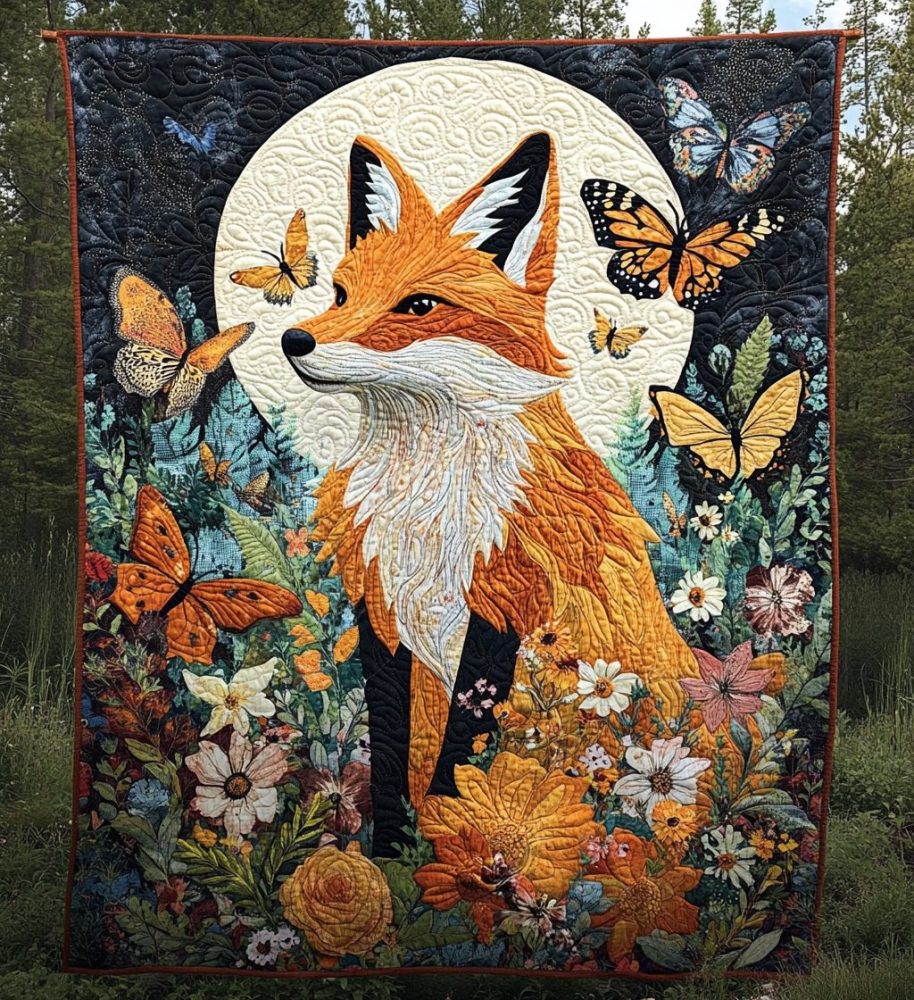 Floral Fox Quilted Blanket