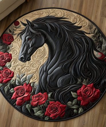 Floral Horse Quilted Round Mat