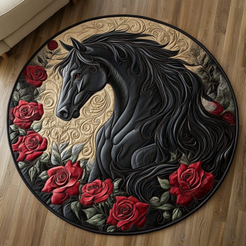 Floral Horse Quilted Round Mat