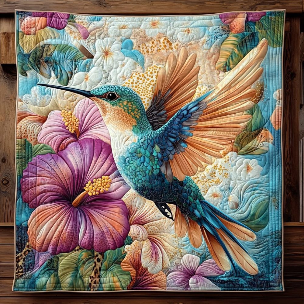 Floral Hummingbird Quilted Blanket
