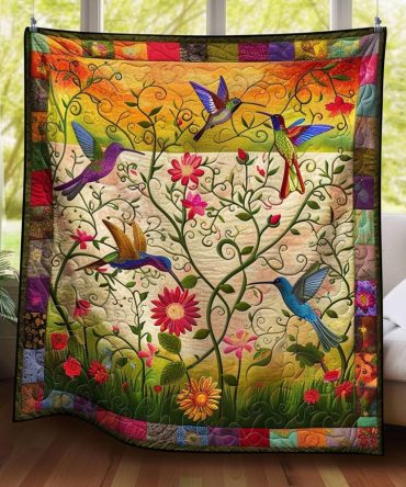 Floral Hummingbird Quilted Blanket