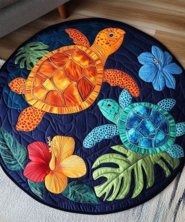 Floral Ocean Turtles Quilted Round Mat