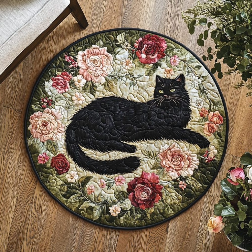 Floral Paws Quilted Round Mat