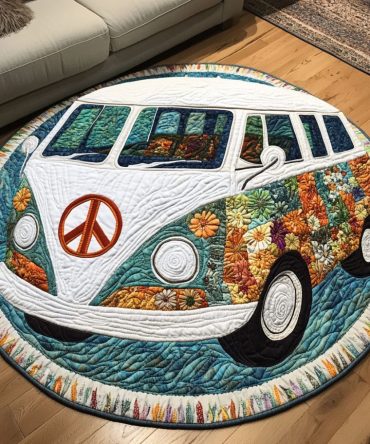 Floral Retro Van Quilted Round Mat