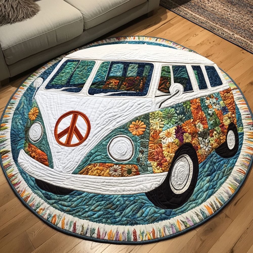 Floral Retro Van Quilted Round Mat