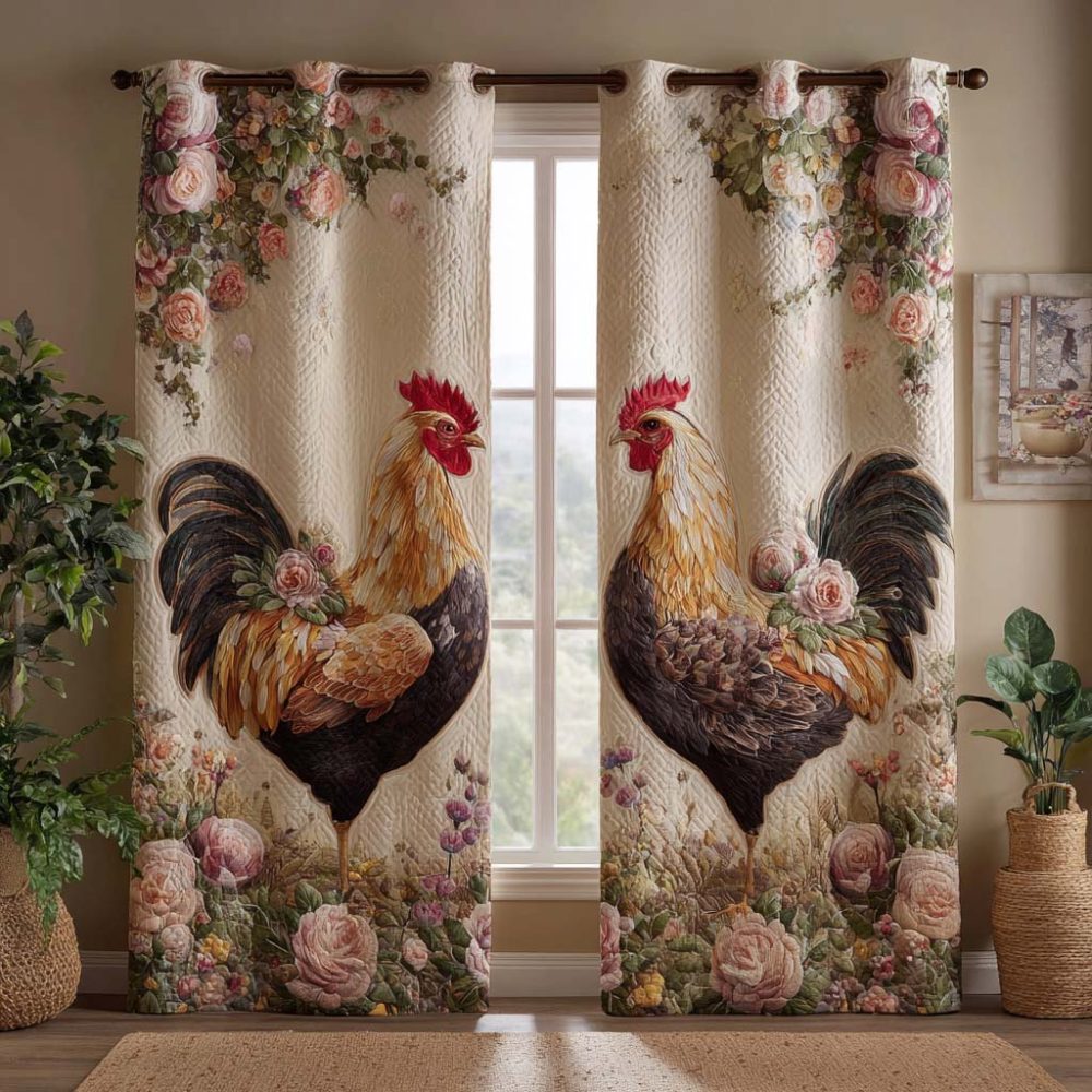 Floral Rooster Elegance Quilted Curtains