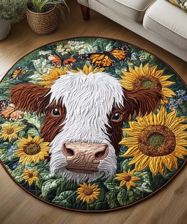 Floral Steer Quilted Round Mat